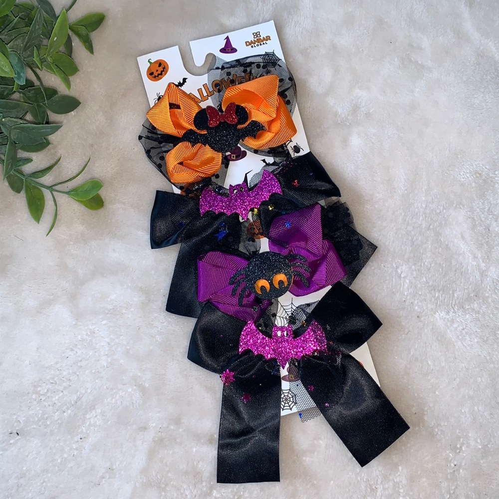 NEW 4 Halloween Hair Bows Girls Bats Minnie Mouse Spider 🕷💜